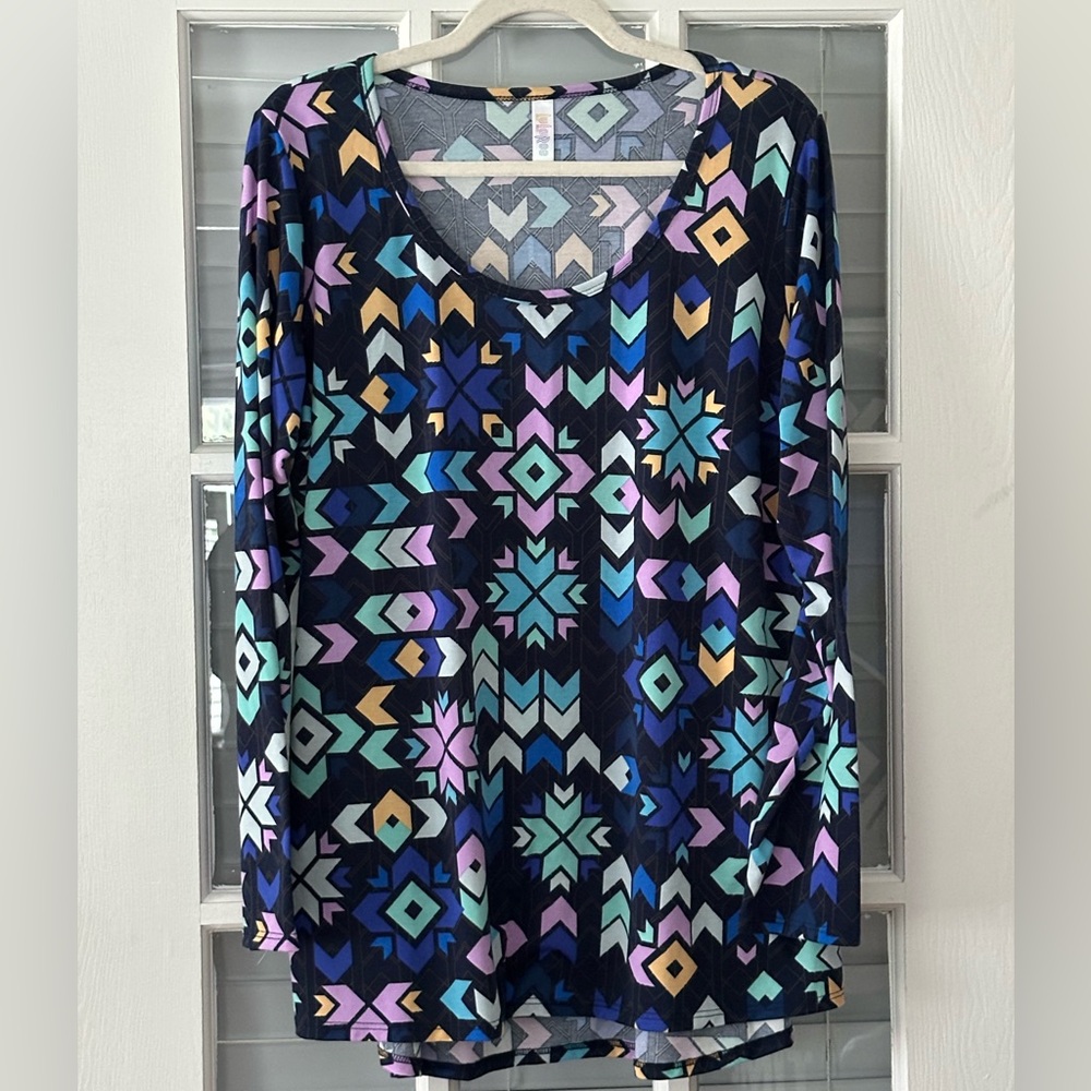 Lularoe Women’s 2XL Lynnae Multicolor Abstract Print Long Sleeve Top | SKU 0759